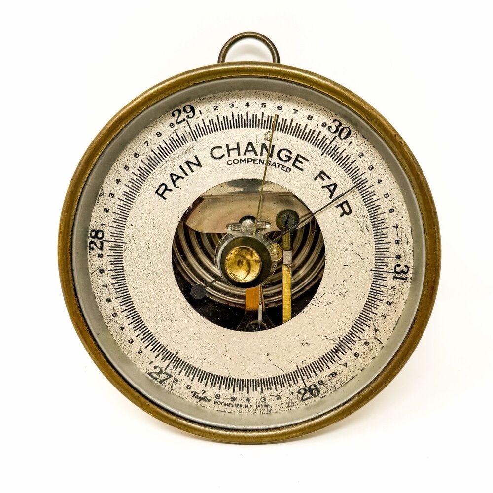 Antique Taylor Brass Wall Barometer Rochester NY USA Nautical Decor Untested